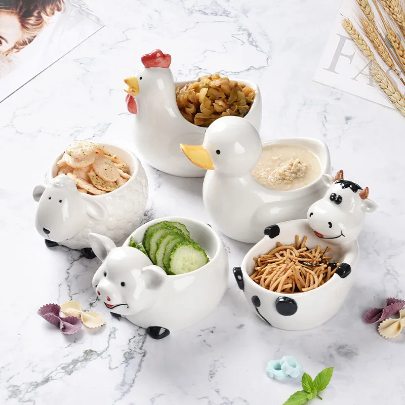 Creative Ceramic Bowl Household Tableware Set Girl Heart Student Children\'s Single Personality Lovely Supplementary Food Bowl