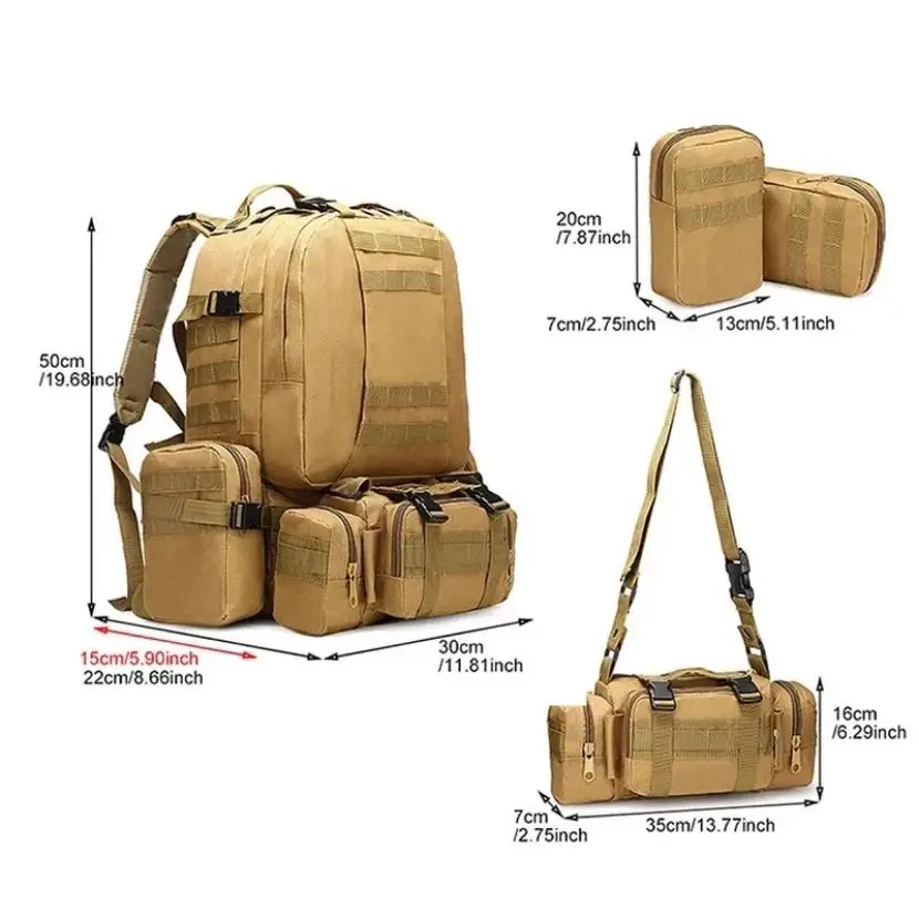 Mochila tática 4 em 1 impermeável para homens, bolsa esportiva Molle, ao ar livre, caminhadas, escalada, pesca do exército, viagem, mochilas para