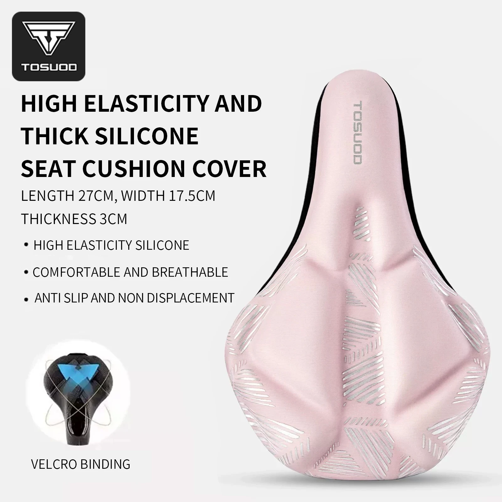 TOSUOD Bicycle Seat Cover Thick Silicone Soft Bike Saddle Cushion Cover High Elastic Breathable Non‑slip Velcro Fix