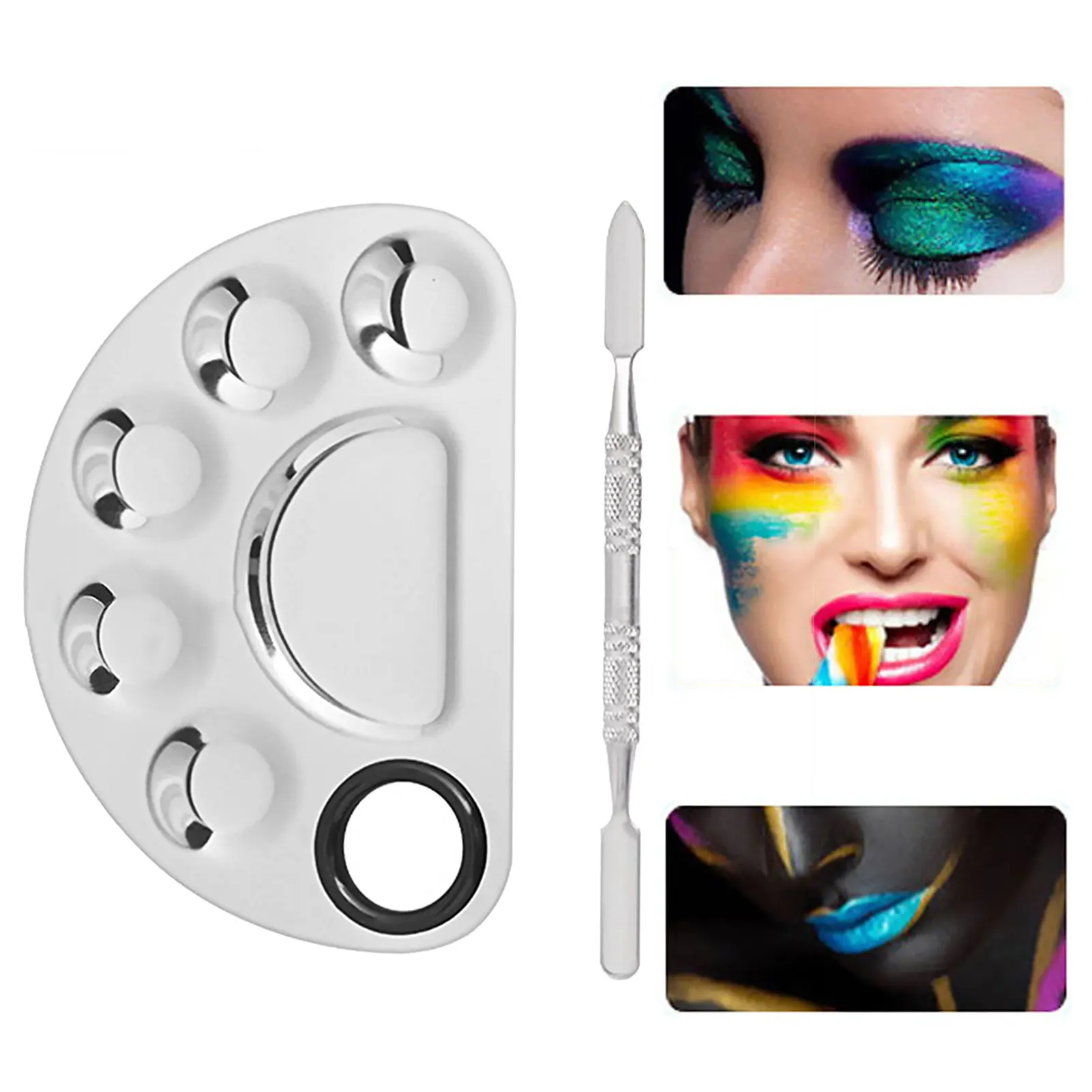 Stainless Steel Cosmetic Makeup Plate Foundation Makeup Mixing Trays Color Cream Mixing Palette With A Spatula