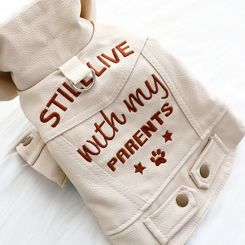 Letter Print Beige Pet Dog Clothes 2024 Winter New Thick Cotton Plush Jackets Coat For Small Medium Dogs Teedy Poodle Puppy Coat