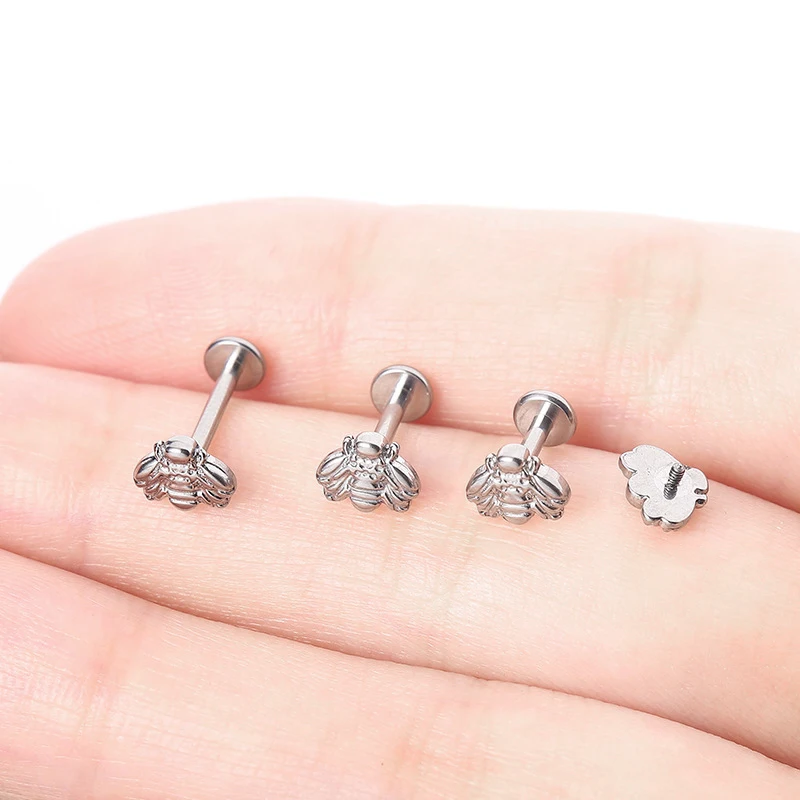 G23 Titanium Snake Bee Feather Labret Piercing 16G Internal Thread Earring Stud Cartilage Helix Body Jewelry