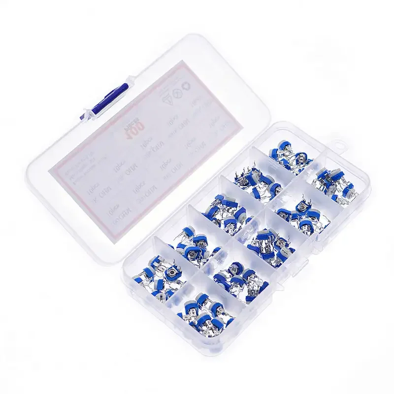 100pcs 10Kinds RM065 (100 ohm - 500K) 6MM Horizontal Trimpot Potentiometer Assortment Kit Set