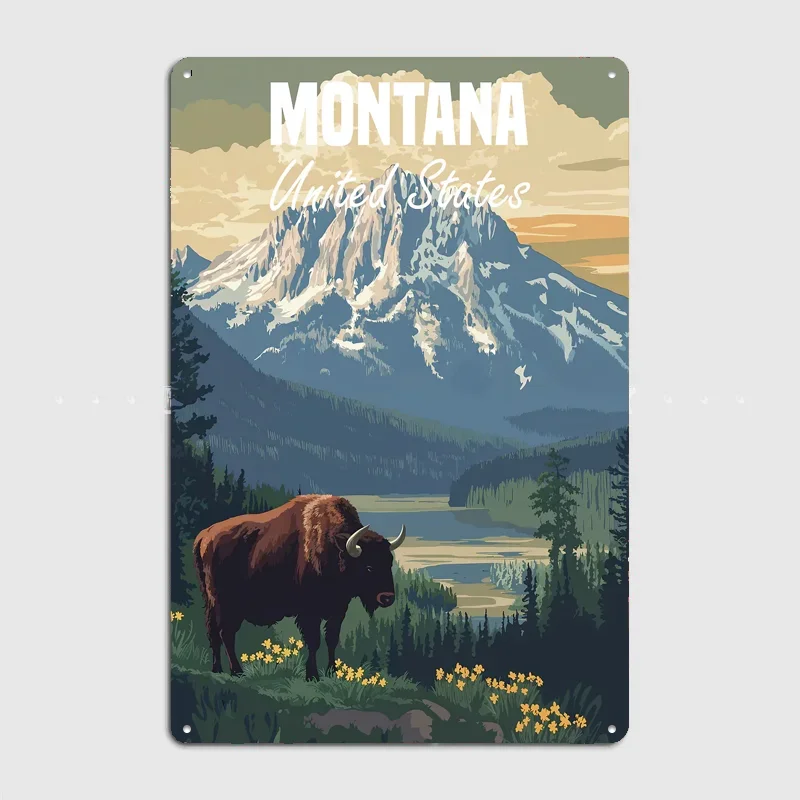 Póster de viaje con paisaje de Montana, cartel metálico personalizado para bar, dormitorio, interior, decoración de pared del
