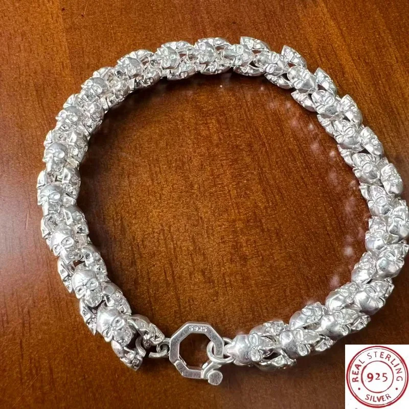2026 New Chinese Ancient Style Tibetan Silver Skull Bracelet, Protective Amulet Jewelry, Unisex Fashion Peace Gift