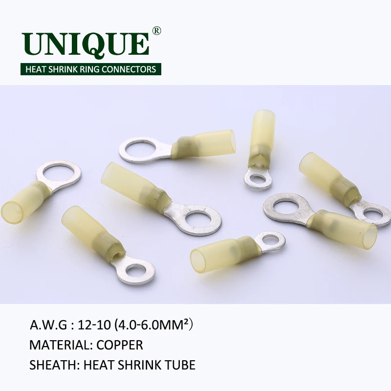 Heat Shrink Terminal Insulated Electrical Wire Cable Connector Auto 12-10 AWG Yellow Ring M4 M5 M6 M8 M10 M12