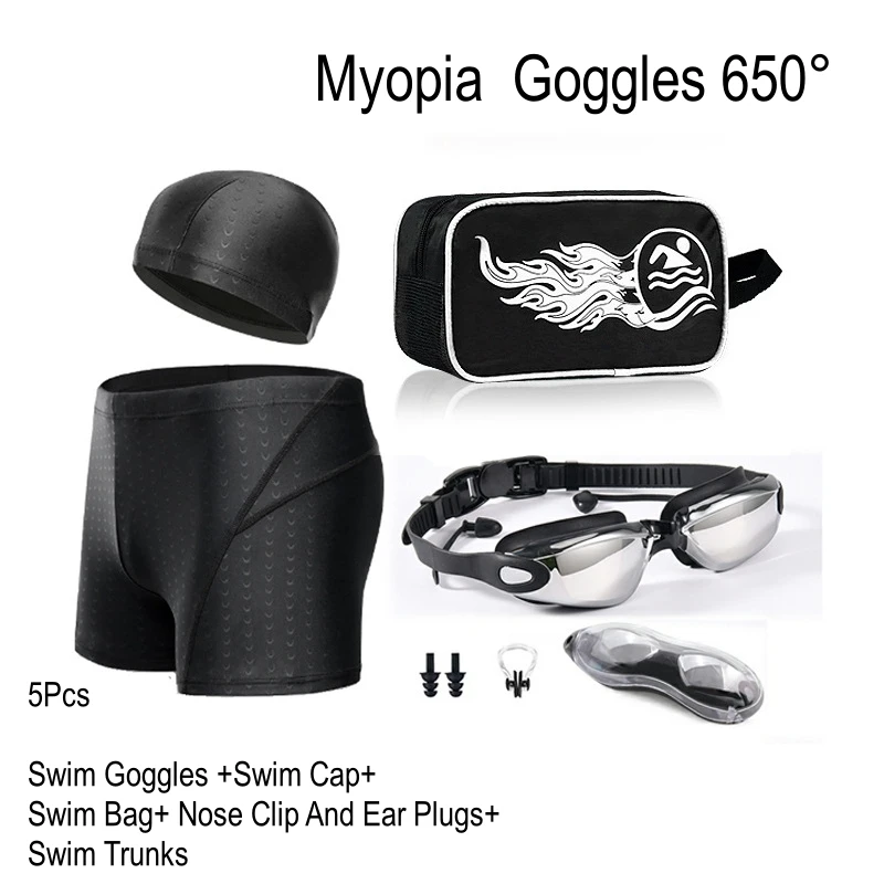 Professional Plating Myopia Swim Goggles With Earplugs Anti Fog UV Protection Waterproof Adjustable Swim Trunks Beach Cap Bag