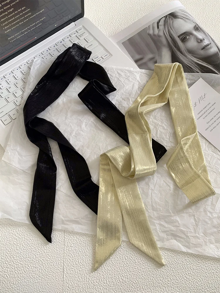 Atmospheric Laser Glossy Silk Scarf Women's Ribbon Versatile Narrow Long Scarf Decorative Scarf