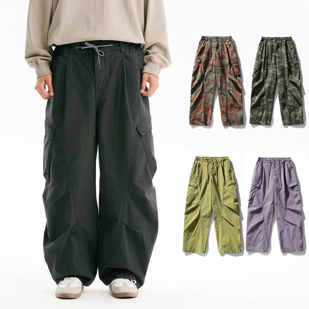Washed Cotton Big Pocket Camouflage Cargo Pant Men Streetwear Fashion Hip Hop Loose Casual Wide Leg Baggy Pant Couple Trousers
