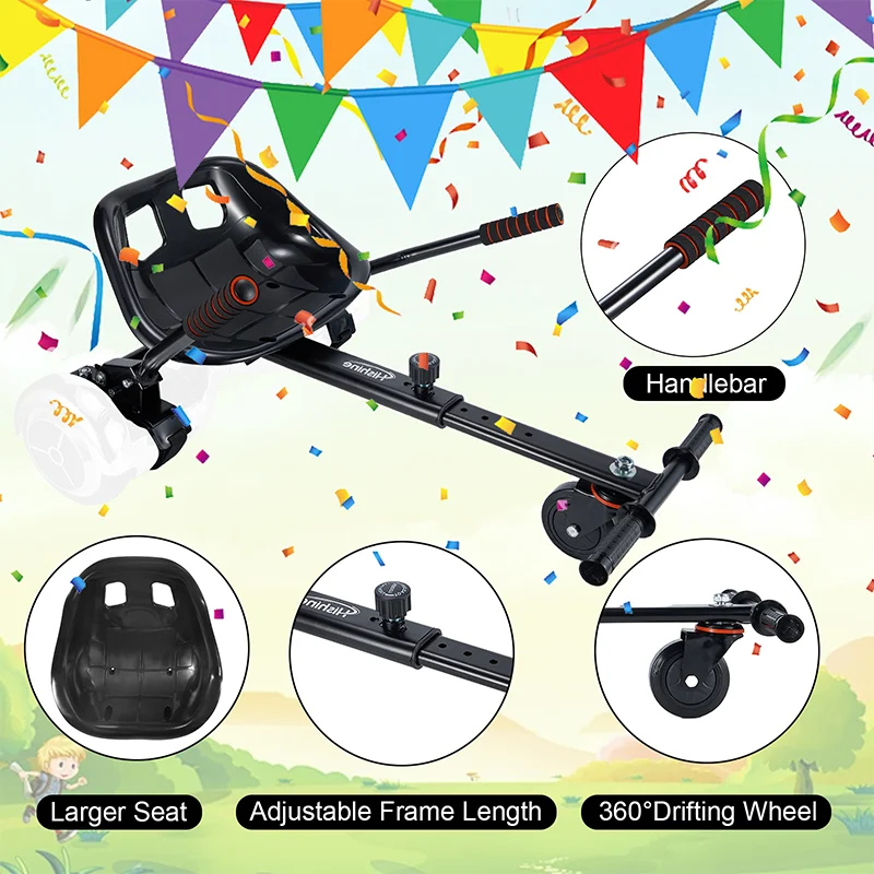 Hoverboard Seat Attachment Go-Kart Fits 6.5”/ 8”/ 10” Hoverboards, Hover Cart for Kids & Adults, Accessory for Self Balancing Sc