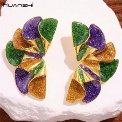 HUANZHI Enamel Flower Large Earrings Brazil Carnival Purple Bling Trend Crazy Charm Festival Party Vintage Jewelry for Women