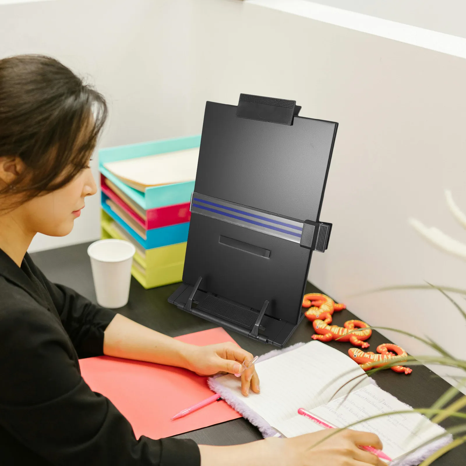 Desktop Adjustable Document Holder Iron Plastic Paper Stand Reading Rack Copy Holder for Books Magazines Documents Office