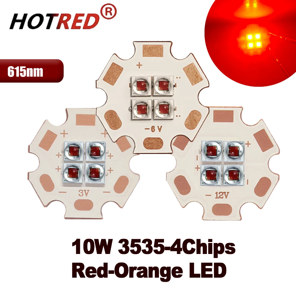 10W Amber Yellow Orange LED High Power Chip Car Light  DC2V/4V/8V 590nm 595nm 600nm 605/610nm 615nm Red-Orange 3535 4Chips Beads