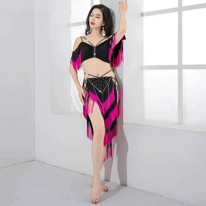 

Belly Dance Clothes Suit for Women Oriental Dance Outfit Bra+tassels Skirt 2pcs Adult Belly Dancing Popsong Set Costume