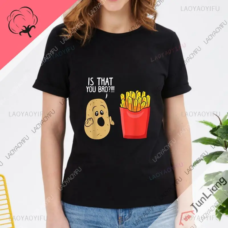 Potato Is Your Brother's Fun Chip-shirt, losse en leuke heren- en dameskleding met korte mouwen en ronde hals, 100% katoen