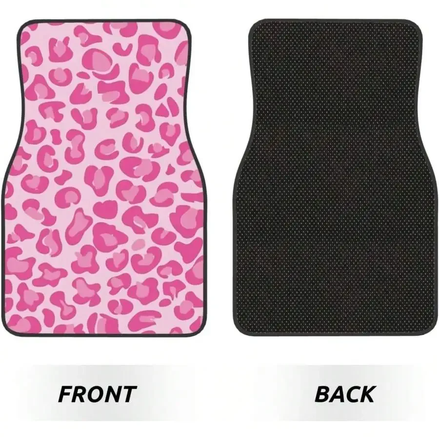 Pink Leopard Print Crystal Velvet Car Floor Mats 4-Piece Set, Polyester, Universal Fit,Automobile Parts