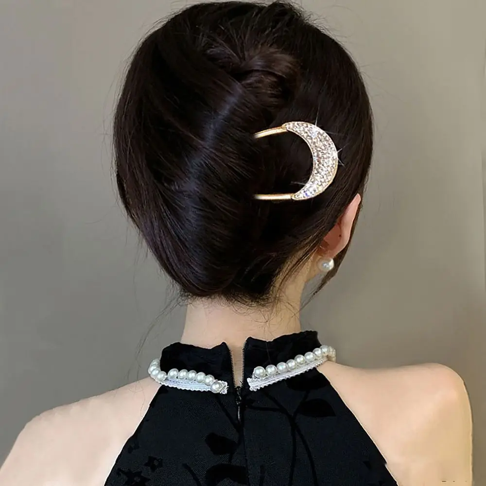 

Rhinestone U-shaped Hairpin Korean Style Hair Accessories Inserted Comb Hair Accessory Metal Headdress Hair Clip Braided Hair