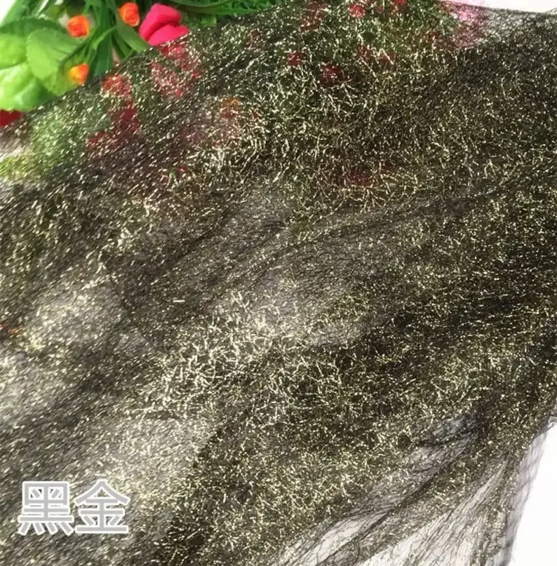 Tela de encaje hueco sinfónico, tela de tul de malla dorada y plateada para vestido tutú de bebé, vestidos, velo de novia, vestido de fiesta de 1 yarda