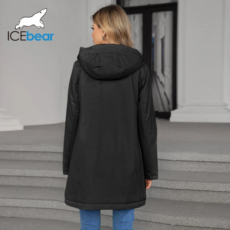 Icebear 2024 nova jaqueta feminina curta moda feminina primavera jaqueta fina com zíper bolso parka jaqueta de alta qualidade gwc4531i