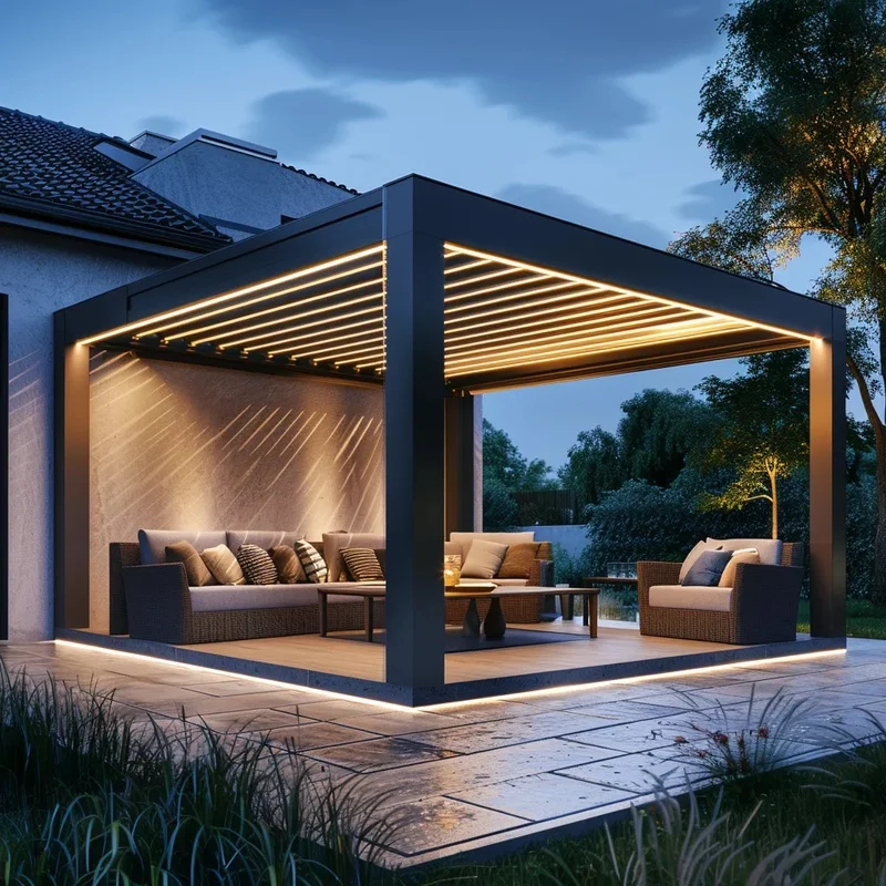 Anyhoo Custom Intelligent Pavilion Sunshade Rainproof Motorized Aluminum Alloy Louver Bioclimatic Outdoor Pergola LED Garden