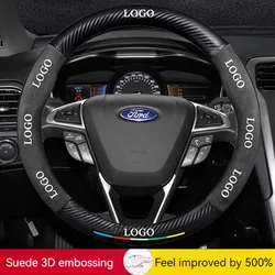 Leather Car Steering Wheel Cover for Ford EVEREST Taurus Fiesta Shelby TERRITORY 2017 2018 2019 - 2023 2024 Auto Accessories