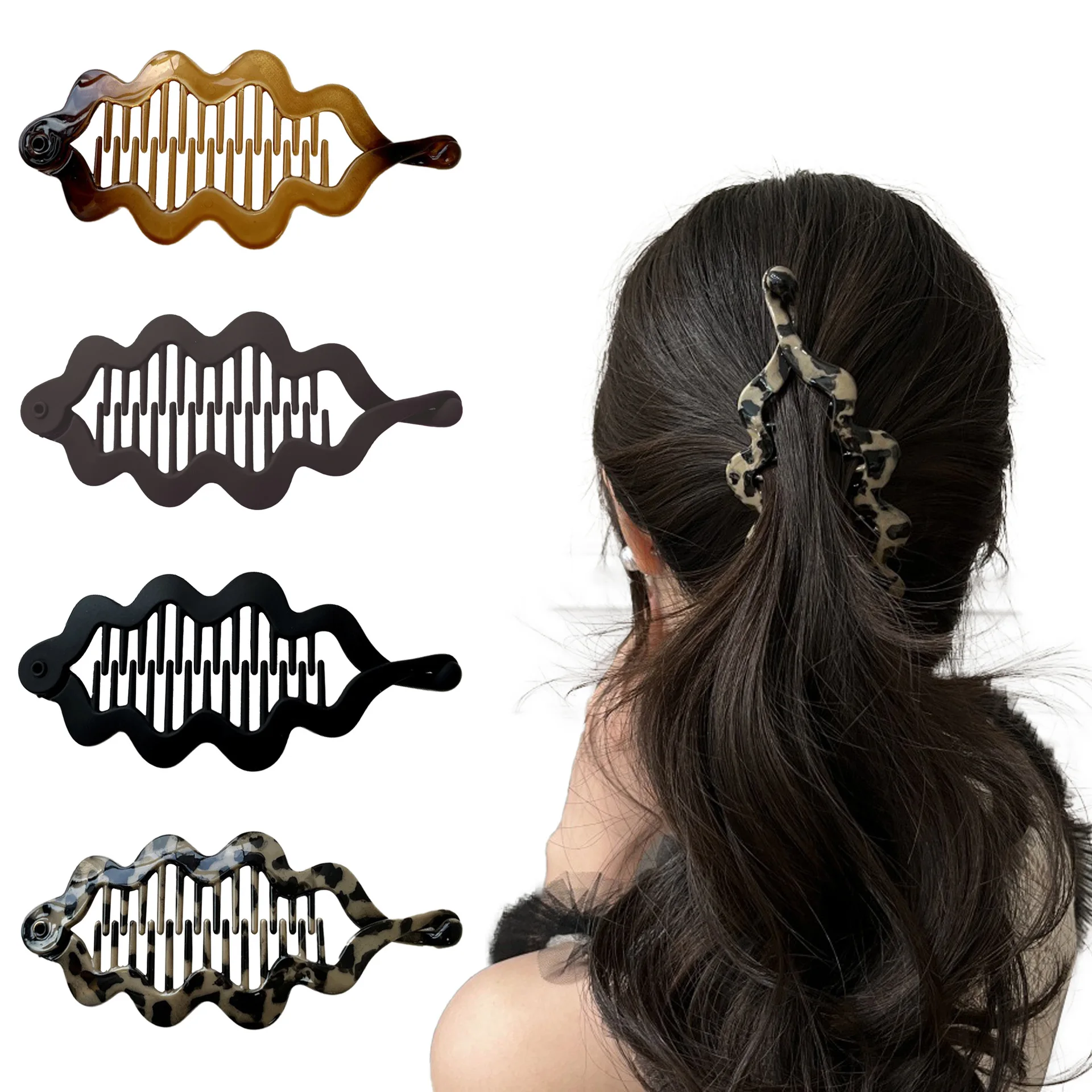 

Black Wave Disk Hair Teeth Twisting Clamp Fish-Shaped Banana Clips Ponytail Fixer for Women And Girls Hair Accessory