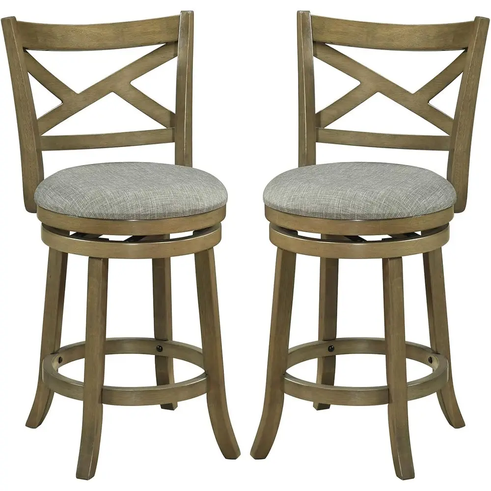 

Wood Swivel Bar Stools Set o 2, 25" Upholstered Counter Height Bar Stools with X Back, Linen Cushioned Seat, armhouse ArmlWooden