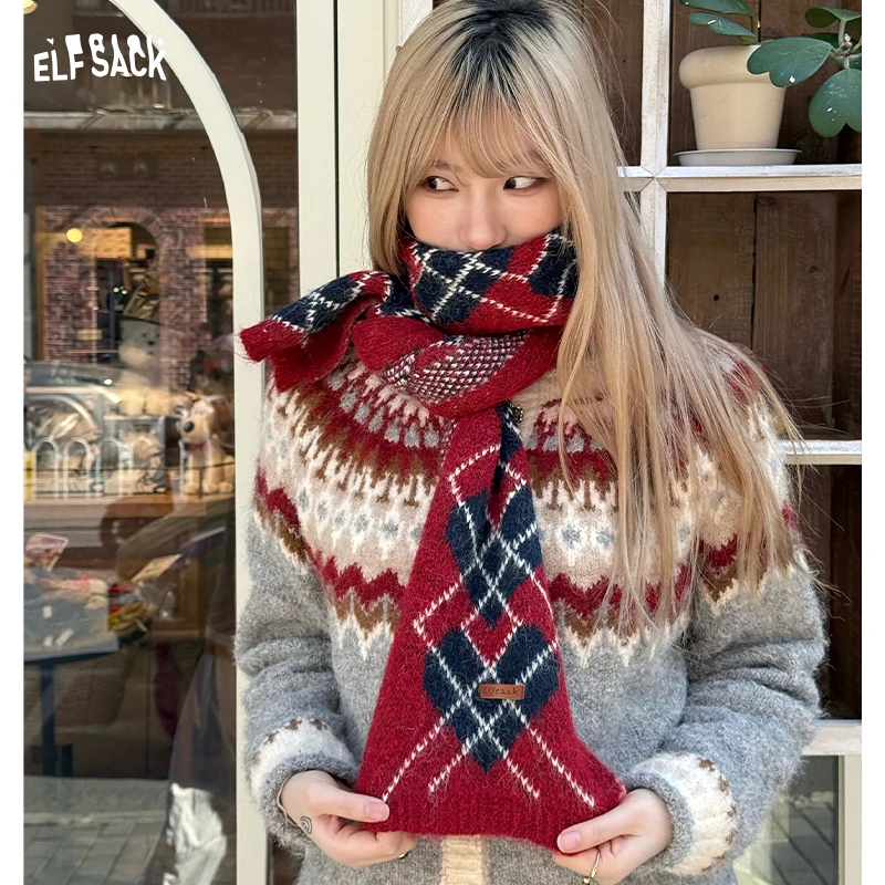 ELFSACK Minimalist Casual Classic Diamond Pattern Scarf For Women