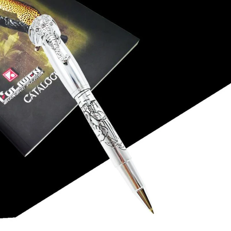 

Fuliwen Silver/Black Elephant Head Cap Metal Roller Ball Pen Refillable Ink Pen Writing Pen Writing Gift