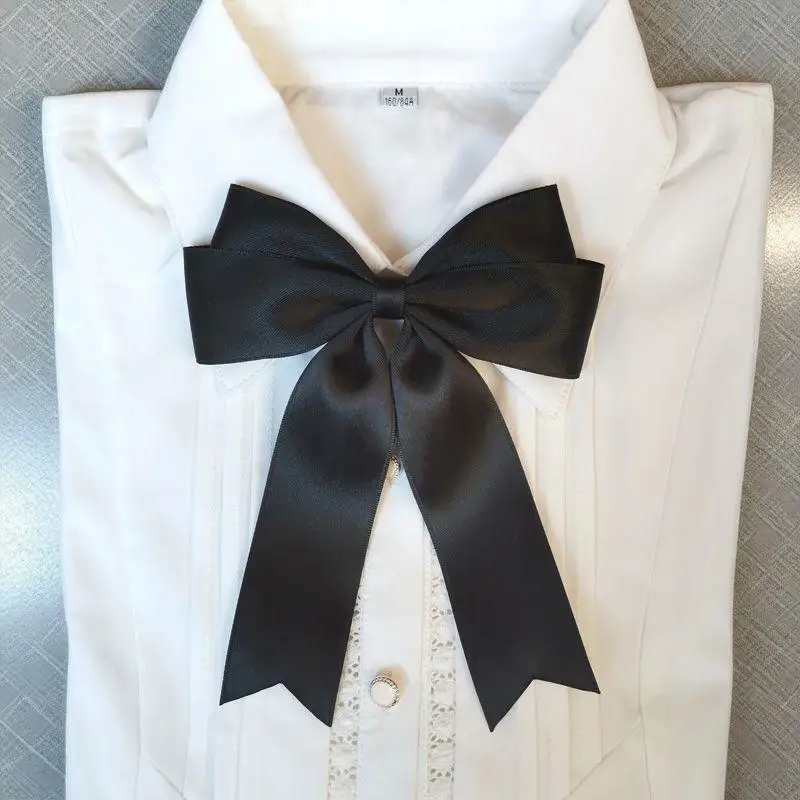 أنيقة شريط أسود القوس بروش للنساء تنوعا Bowknot التعادل دبابيس السيدات كلية نمط قميص طوق دبابيس الملابس والاكسسوارات #3