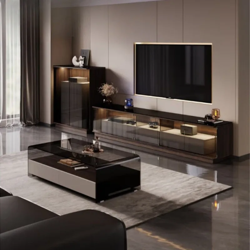 

Italian minimalist TV cabinet coffee table combination, living room with glass door