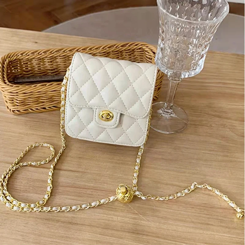 Women\'s Chain Messenger Bags Luxury Designer Diamond Lattice Wallets Lady Shoulder Crossbody Small Gold Ball Lipstick Bag Purses