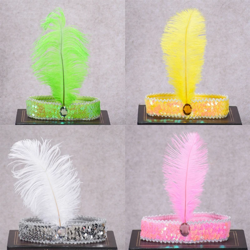 1PC Cute Feather Headband Flapper Sequin Headpiece Costume Head Band different colors Party Favor