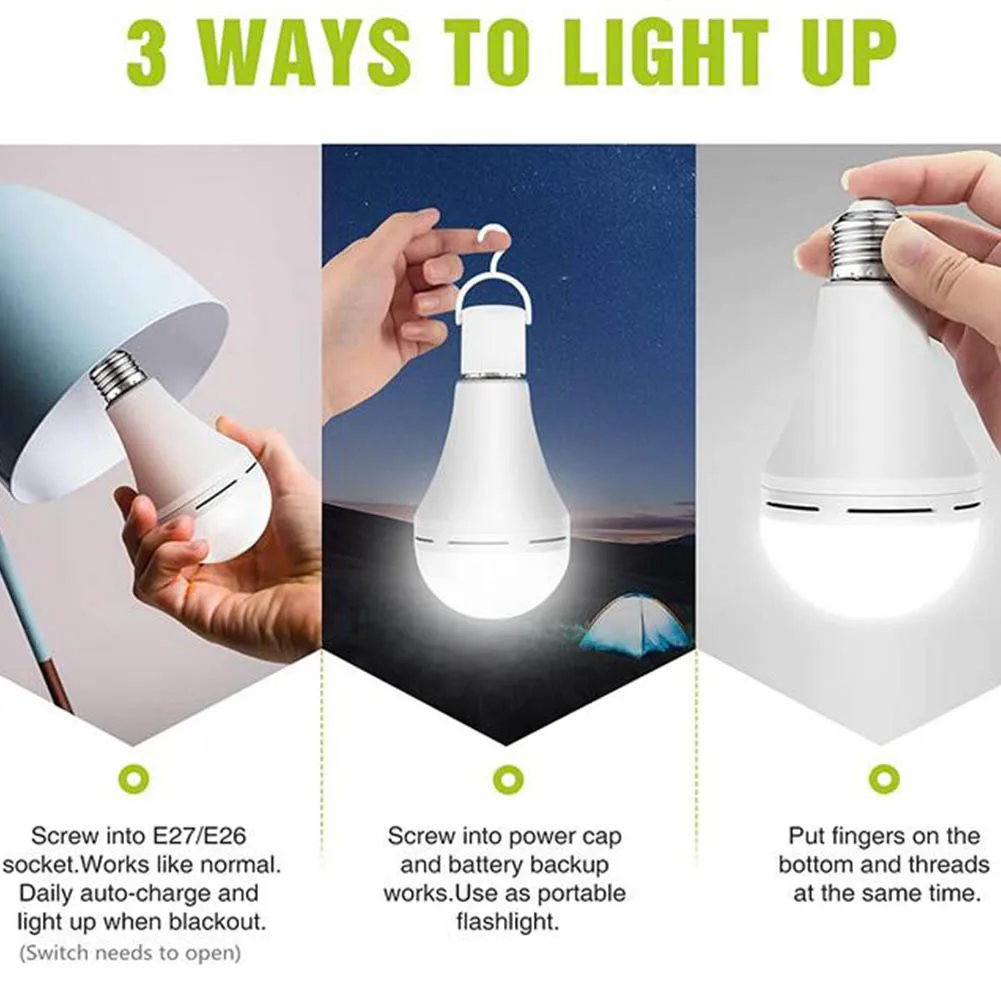 E27 Emergency Rechargeable Light Bulbs 9W /12W/ 15W LED Bulb Lamps 85-265V Power Outage Outdoor LED Bulb