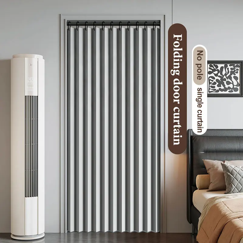 Foldable Door Curtain Privacy Protection Thermal Insulated Blackout with Hooks for Bedroom Kitchen Space Saving Draft Stopper - view 4
