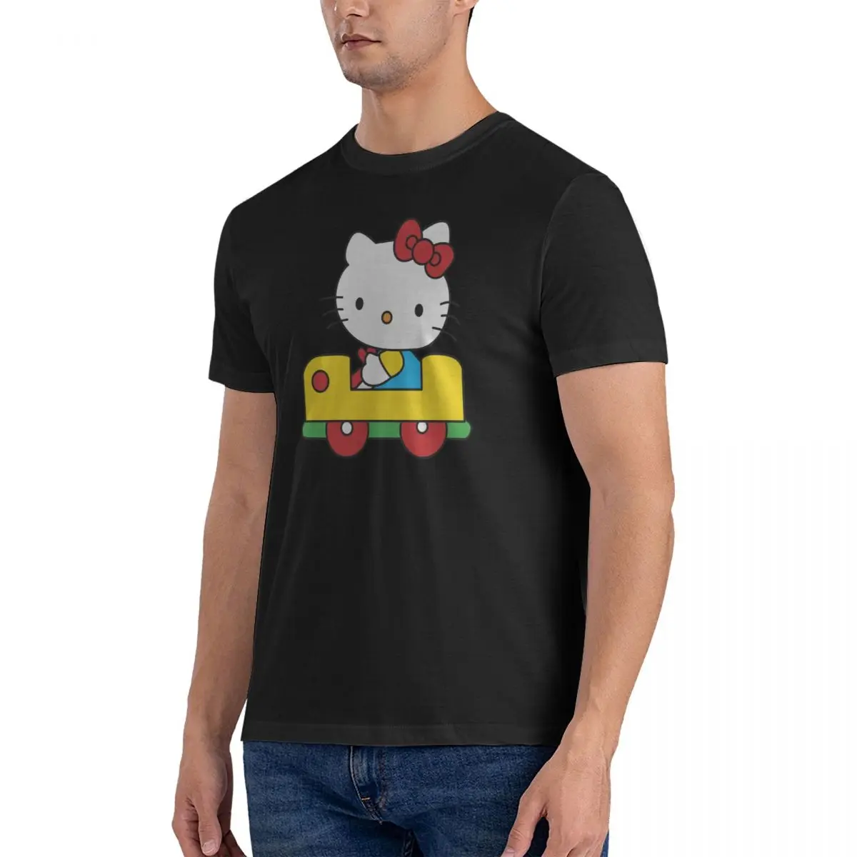 Drive T Shirts for Men 100% Cotton Novelty T-Shirts O Neck Hello Kitty Tees Short Sleeve Clothes Gift Idea