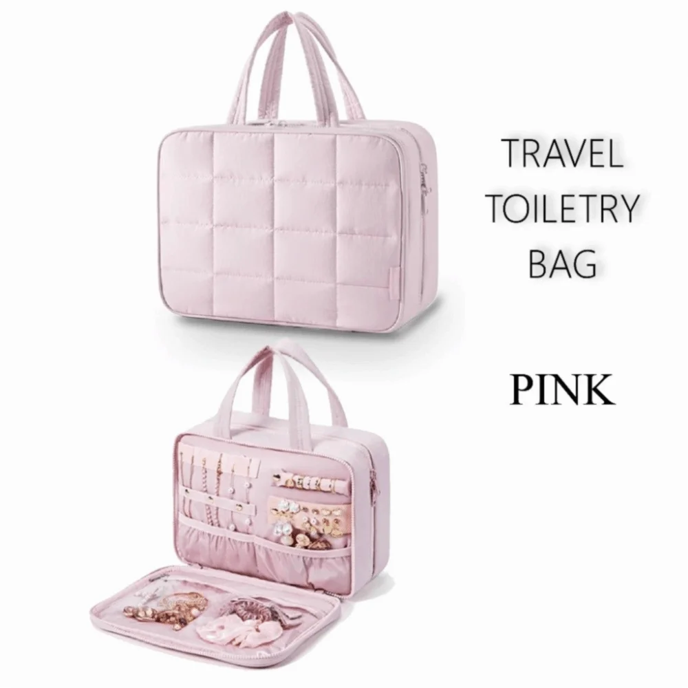 

Cloth Cosmetic Handbag Zipper Closure Multipocket Travel Toiletry Bag Handle Large Capacity Portable Makeup Pouch