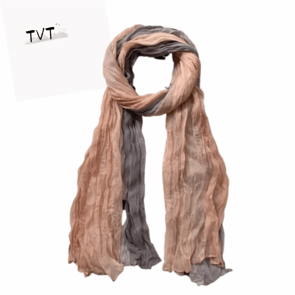 

Bohemian Women's Long Pleated Shawl Warm Windproof Gradient Texture Scarf Color-blocked Gradient Color Long Hijab Scarf Travel