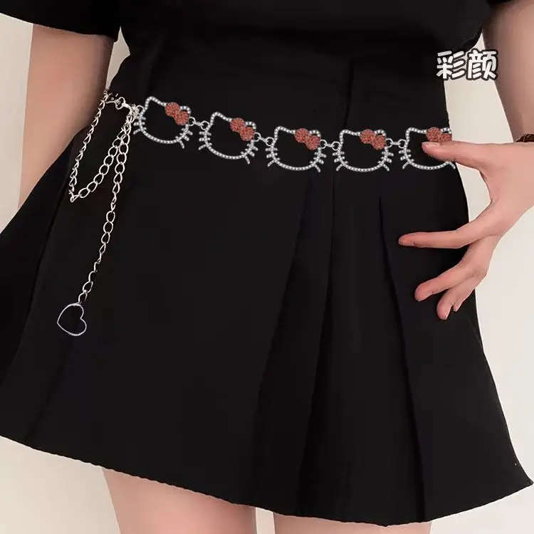 

Поясная цепочка Hello Kitty с аниме-героями мультфильмов, металлическая цепочка на талию Sanrio, Женский поясной ремень, универсальный аксессуар для юбки, брюк, талии