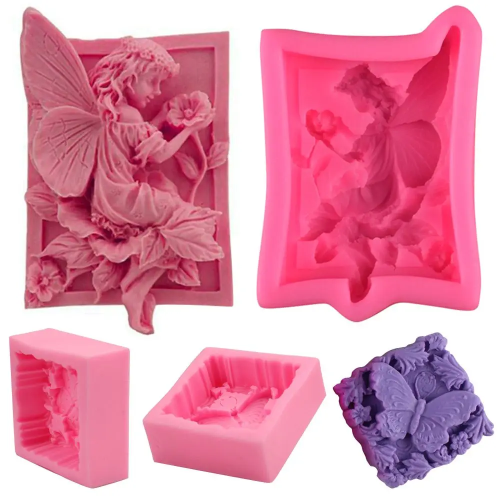 Handmade Baby Feet Shaped Butterfly Fairy Cube Square Cake Mould Soaps Supplies Pudding Candy Mold Silicone Soap Mold