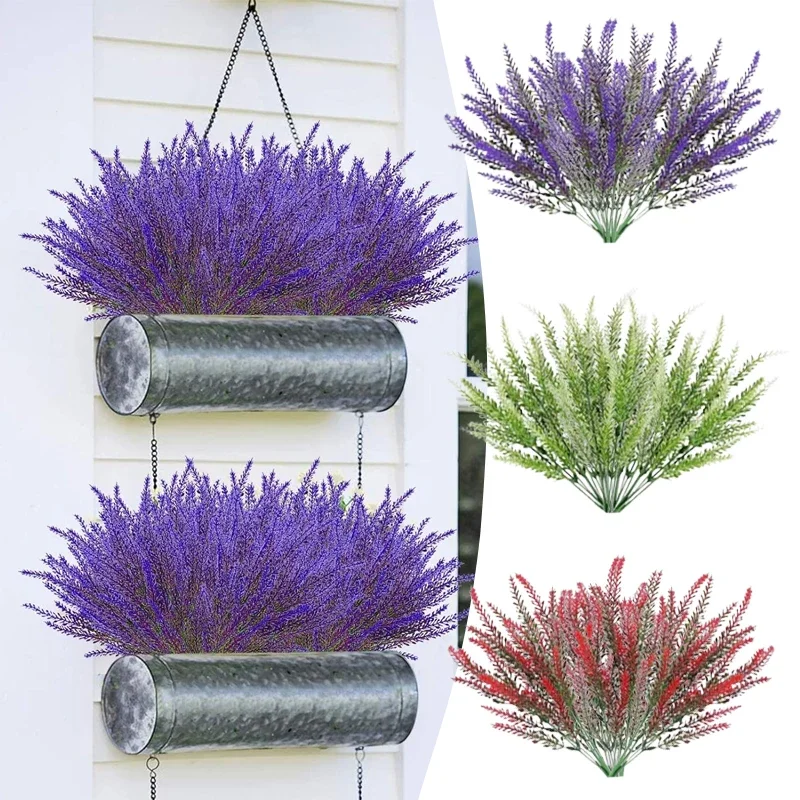 2-16PCS 5 Prong Lavender Artificial Flowers UV Resistant Fak