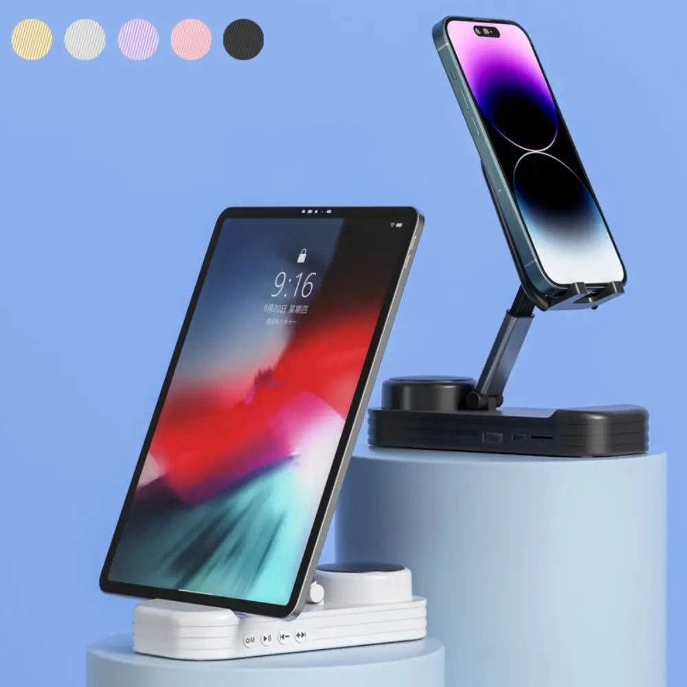 New 2 in 1 Cell Phone Stand Foldable Stereo Bluetooth Speaker Holder Desktop Anti-slip Wireless Speaker Tablet Mount