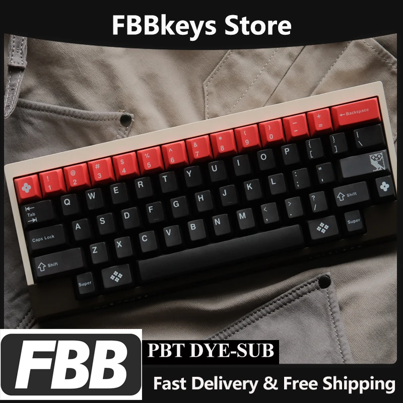 

Колпачки для клавиш FBB Micro Style PBT, сублимационная индивидуальная механическая клавиатура, колпачки для переключателей MX с вишневым профилем, утолщенные 1,7 мм