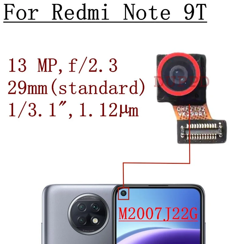 Front Rear Camera For Xiaomi Redmi Note 9T M2007J22G, J22 Frontal Selfie Back Main Ultrawide Macro Depth Camera Module