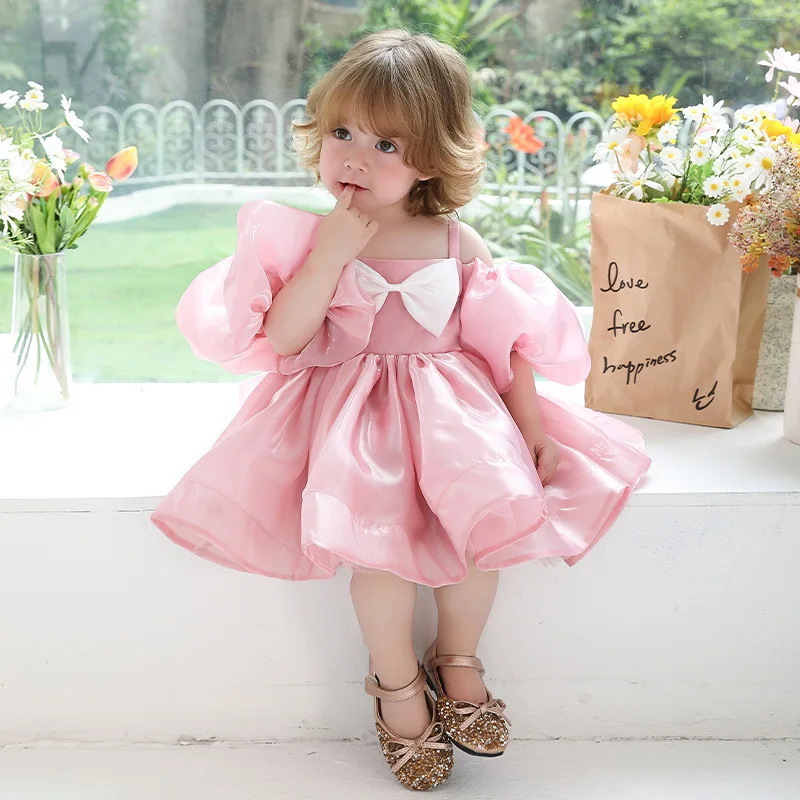

Baby Dresses Pink Puffy Princess Dress Baby Girls 1st Birthday Party Bow Dress Elegant Baby Christening Wedding Prom Formal Gown