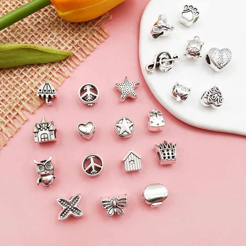 Mix 20 Pcs Tibetan Silver Tone Color Spacer Loose Beads Fit European Charm Bracelet Lot for Jewelry Making Findings DIY