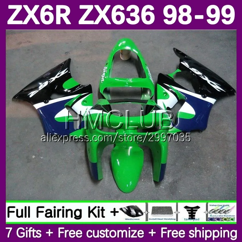 Fairing For KAWASAKI NINJA ZX-6R ZX636 ZX 6R 636 6 R ZX6R 98 99 96No.50 ZX-636 ZX 600 CC 600CC ZX600 1998 1999 Body green black