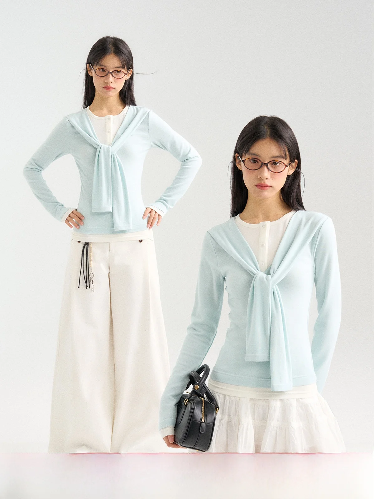 

Annatto Slim Fit Long Sve Base irt Women's Thin Sle Light Blue Casual Top Spring 2025 V-ne T-irt Inner Wear