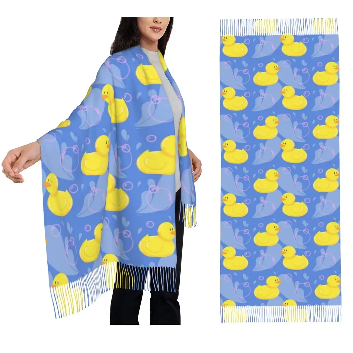 Customization Yellow Classic Rubber Duck Scarf Tassel Scarves For Women Soft Warm Shawls And Wraps Long Fall Winter Shawl Wrap