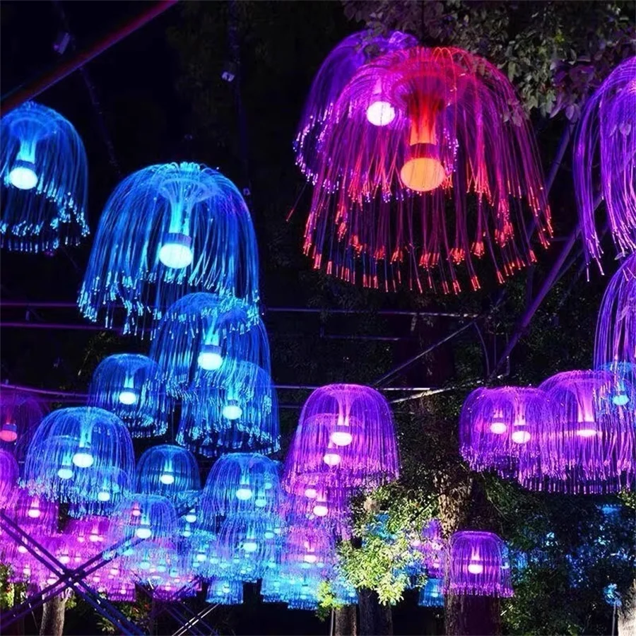 60/80CM Christmas Tree Jellyfish Hanging Lamp Outdoor Fiber Optic Jellyfish Fairy String Light Fiber Optic LED Garland Light